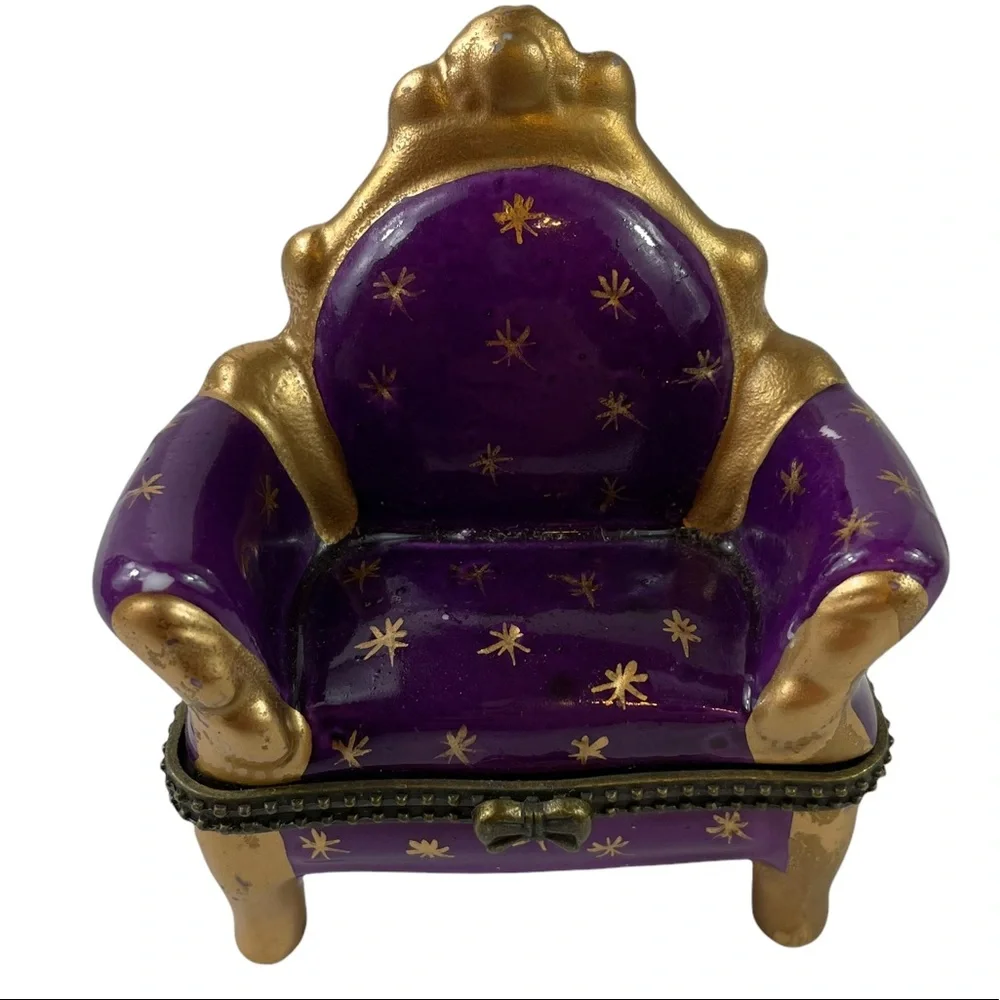 Vintage Limoges Hand Painted Ceramic Victorian Style Sofa Couch Filagree Pill